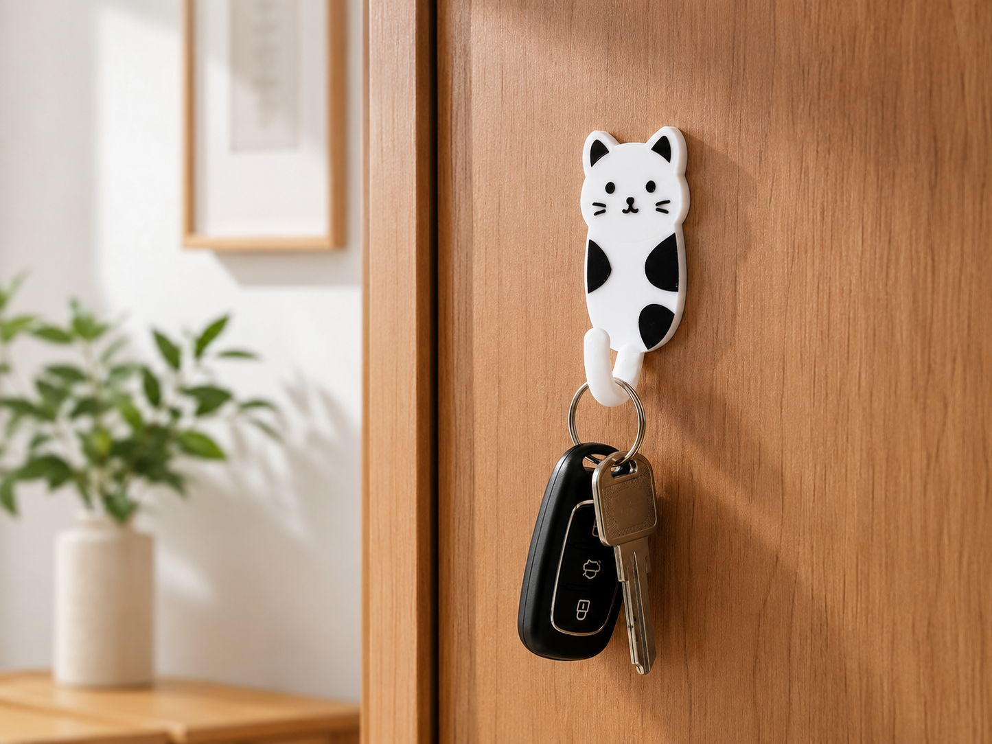 Cat Key Holder Hook – Self Adhesive Wall Key Hanger, Kawaii Home Decor, Entryway Organiser, Gift for Cat Lovers, No Drill Hook UK