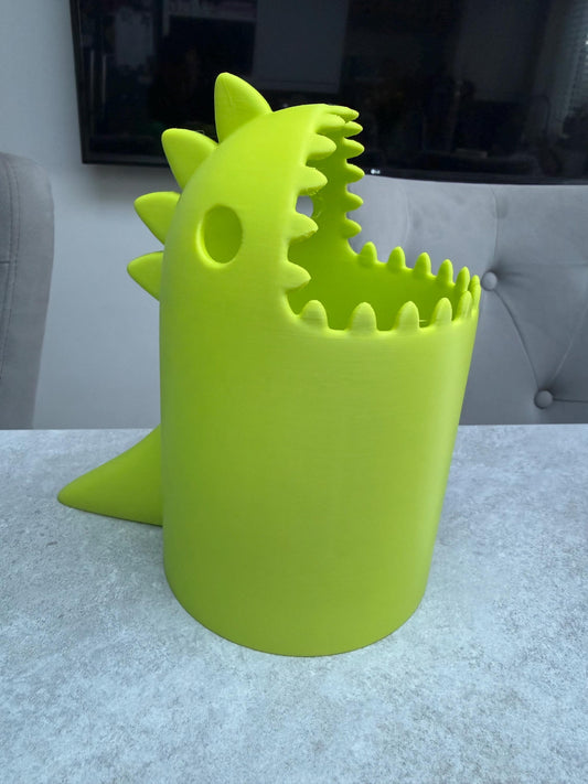 3D Printed Dinosaur Desk Bin | Fun Dino Rubbish Bin | Cute Office & Kids Room Decor | Unique Gift | Custom Colours | T-Rex Waste Basket