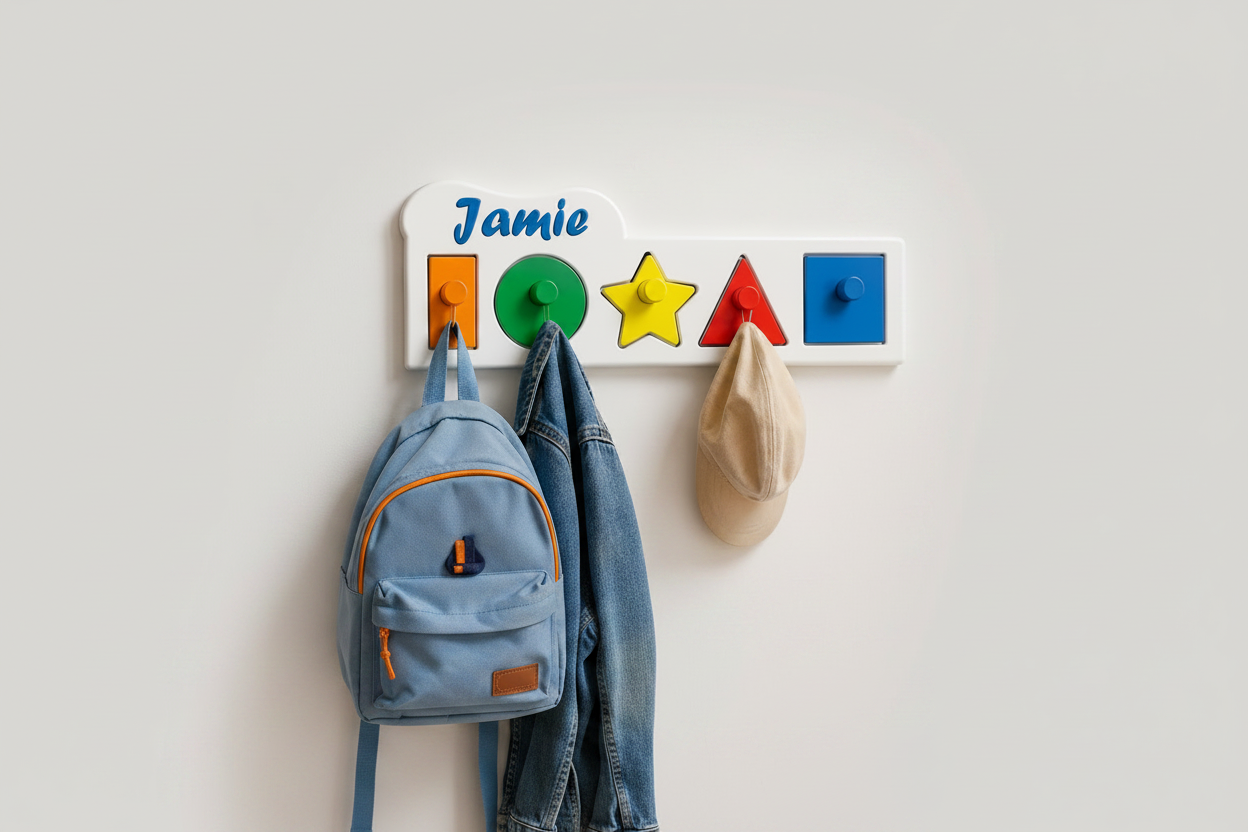 Personalised Kids Coat Hook | Wooden Name Peg Rack | Nursery Wall Hooks | Children’s Bedroom Storage | Playroom Decor | Custom Kids Gift UK