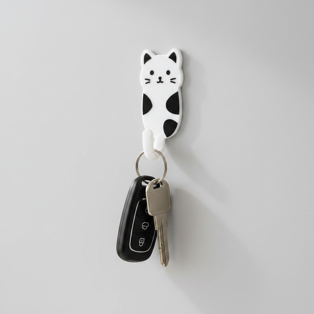 Cat Key Holder Hook – Self Adhesive Wall Key Hanger, Kawaii Home Decor, Entryway Organiser, Gift for Cat Lovers, No Drill Hook UK