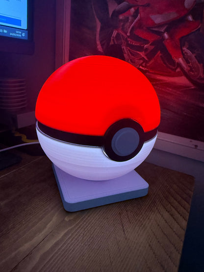 PokeBall - Red & White Ball LED Night Light – Gaming Inspired Desk Lamp, USB Mood Light, Bedside Lamp, Unique Gift for Gamers, Ambient Room Decor UK
