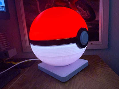 PokeBall - Red & White Ball LED Night Light – Gaming Inspired Desk Lamp, USB Mood Light, Bedside Lamp, Unique Gift for Gamers, Ambient Room Decor UK