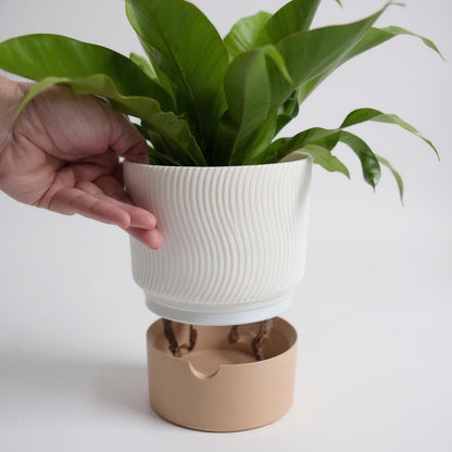 3D Printed Ribbed Planter Set – 2-Piece Self-Watering Plant Pots