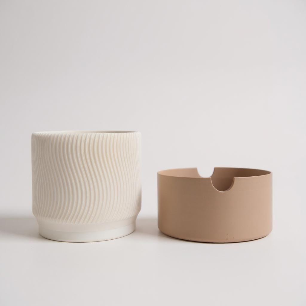 3D Printed Ribbed Planter Set – 2-Piece Self-Watering Plant Pots