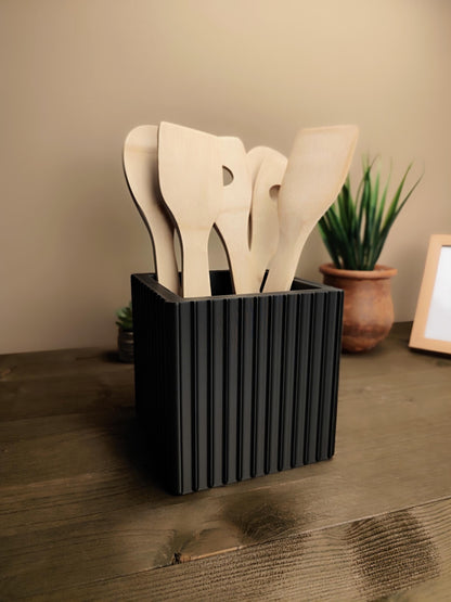 3D Printed Square Ribbed Kitchen Utensil Holder
