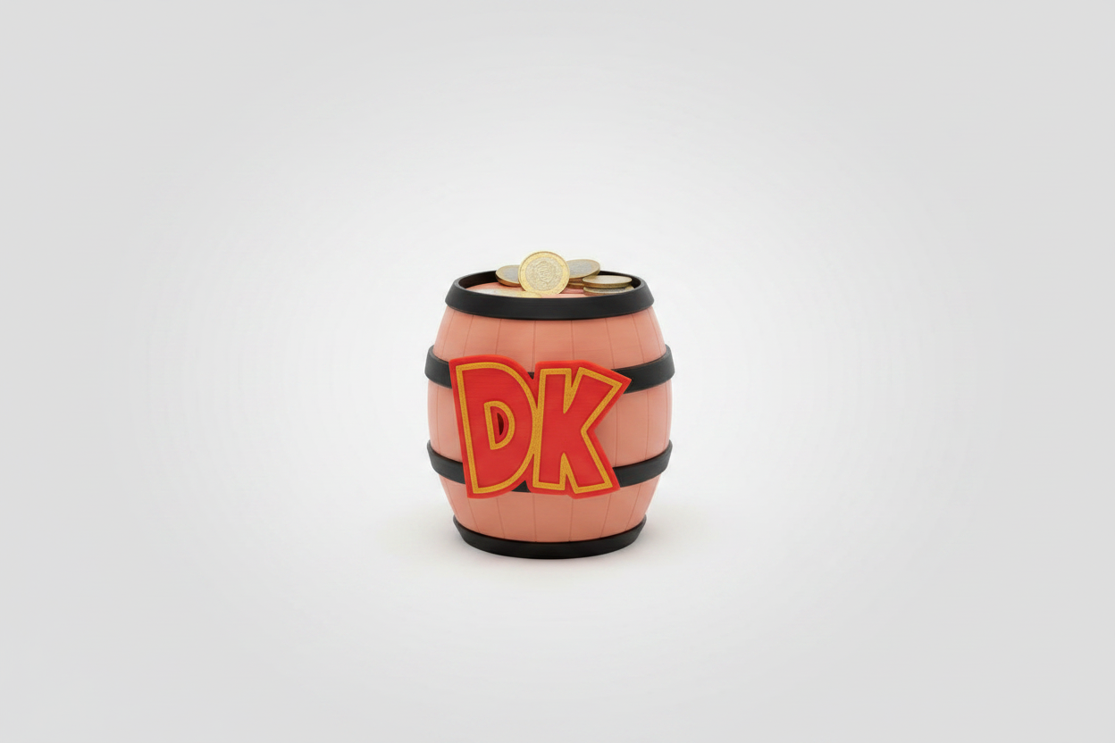 3D Printed Donkey Kong DK Barrel Money Box