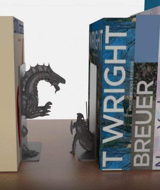 3D Printed Knight vs Dragon Bookends – Fantasy Battle Book Holder – Unique Geek Gift – Custom Colours