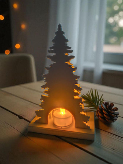 Reindeer & Tree tealight – White Christmas Decoration