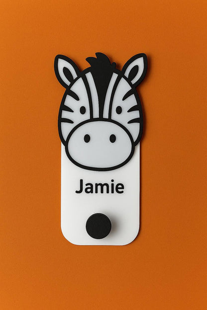 Personalised Tiger & Zebra Wall Hooks – Custom Kids Name Hooks for Coats, Bags and More!