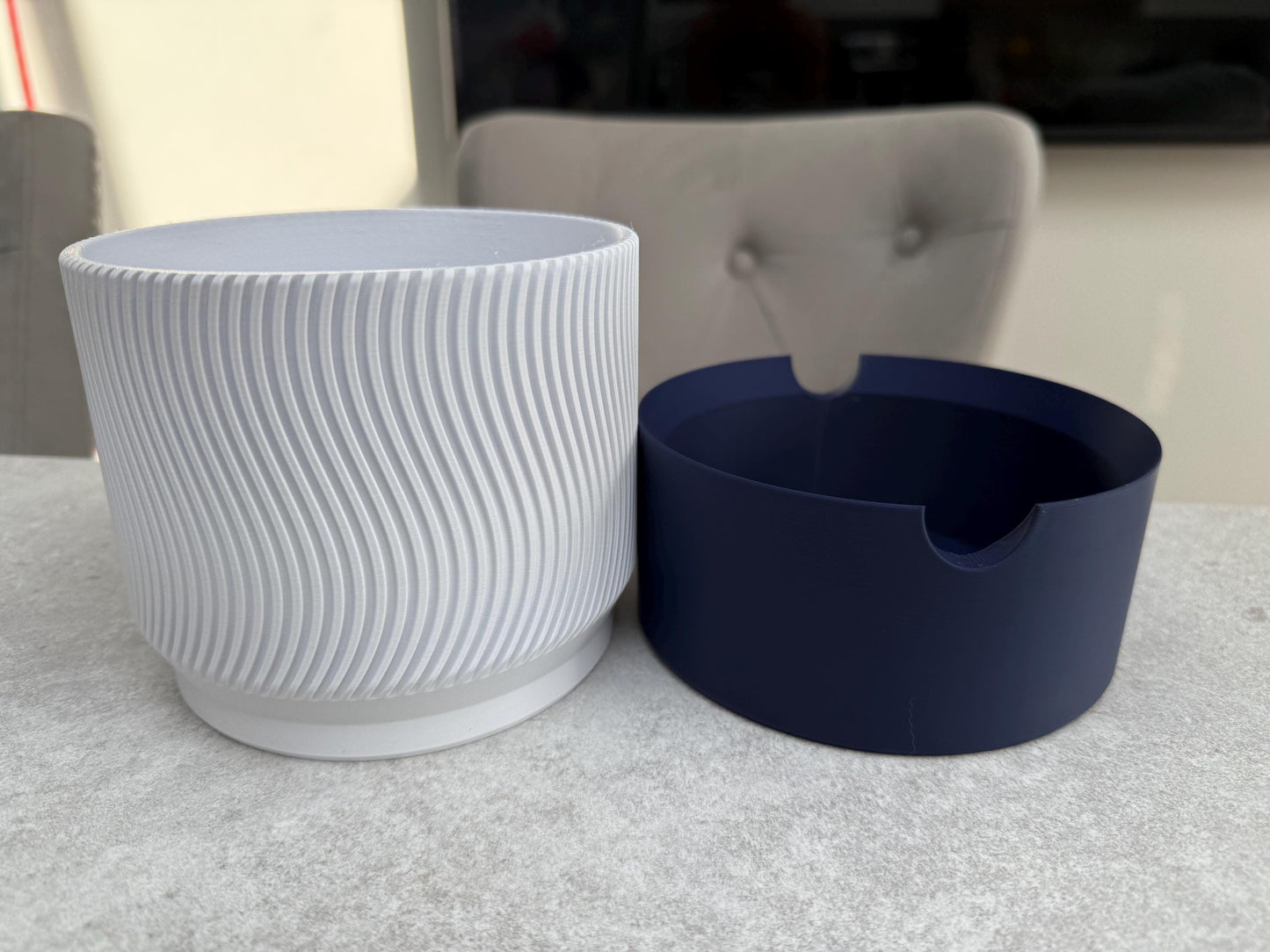 3D Printed Ribbed Planter Set – 2-Piece Self-Watering Plant Pots