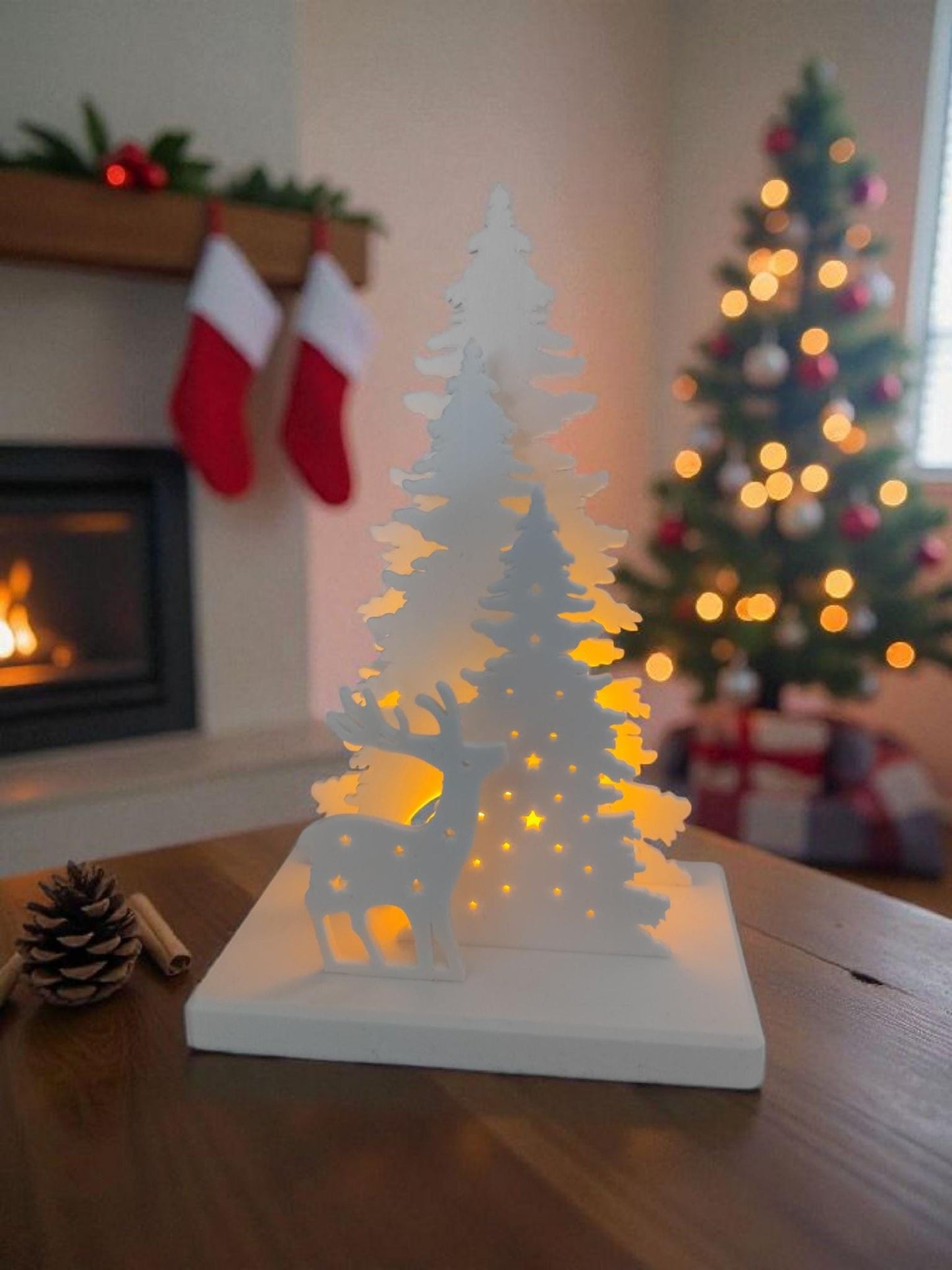Reindeer & Tree tealight – White Christmas Decoration