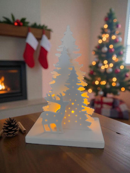 Reindeer & Tree tealight – White Christmas Decoration