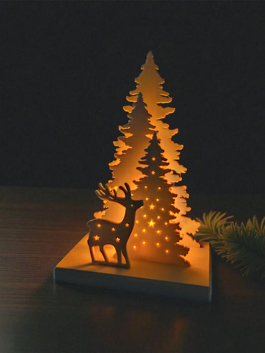Reindeer & Tree tealight – White Christmas Decoration