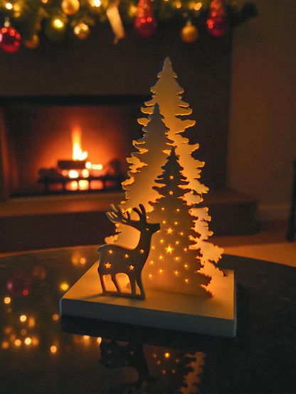 Reindeer & Tree tealight – White Christmas Decoration