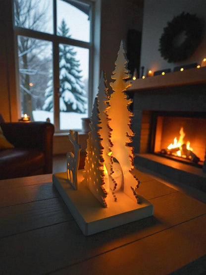 Reindeer & Tree tealight – White Christmas Decoration