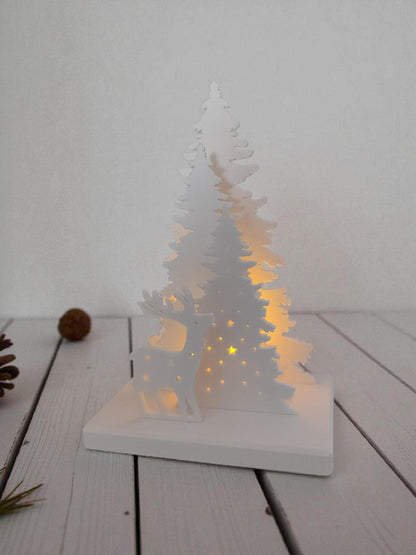 Reindeer & Tree tealight – White Christmas Decoration