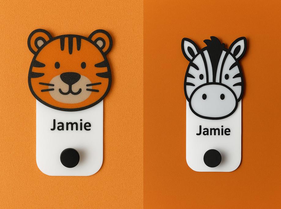 Personalised Tiger & Zebra Wall Hooks – Custom Kids Name Hooks for Coats, Bags and More!