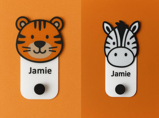 Personalised Tiger & Zebra Wall Hooks – Custom Kids Name Hooks for Coats, Bags and More!