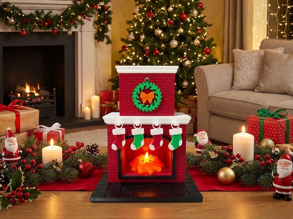 3D Printed Christmas Fireplace Tealight Holder – Festive Décor