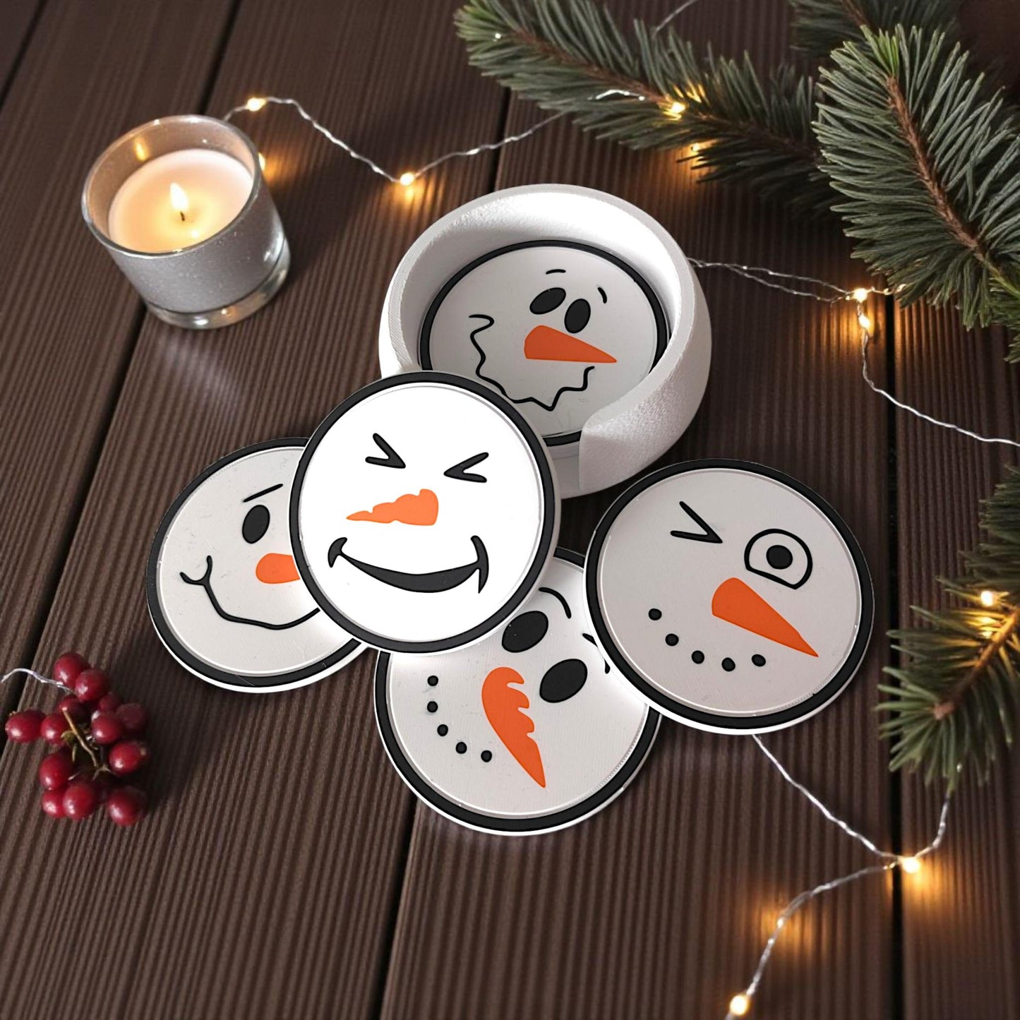 3D Printed Snowman Coasters Set – Christmas Table Décor UK