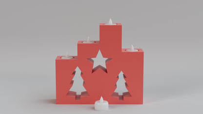 3D Printed Christmas Tealight Candle Holder – 4 Tealights