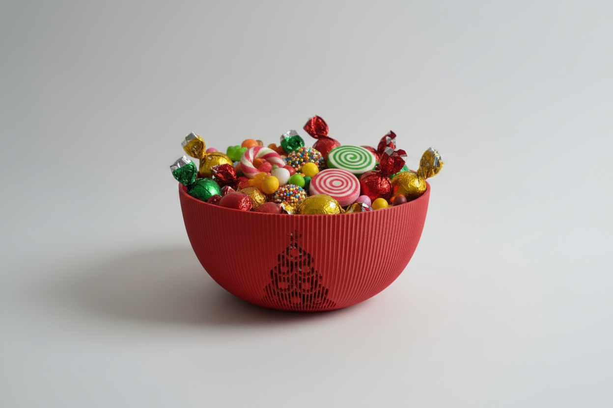 3D Printed Round Christmas Bowl with Tree Design