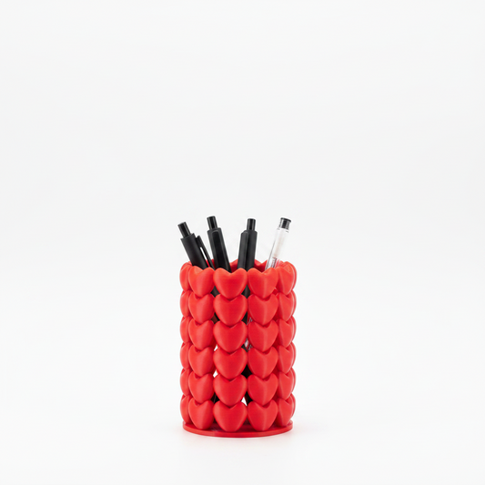 3D Printed Red Heart Pen Holder – Desk Organiser Gift