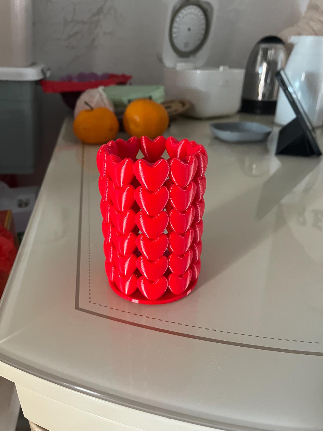 3D Printed Red Heart Pen Holder – Desk Organiser Gift