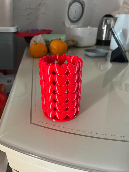 3D Printed Red Heart Pen Holder – Desk Organiser Gift