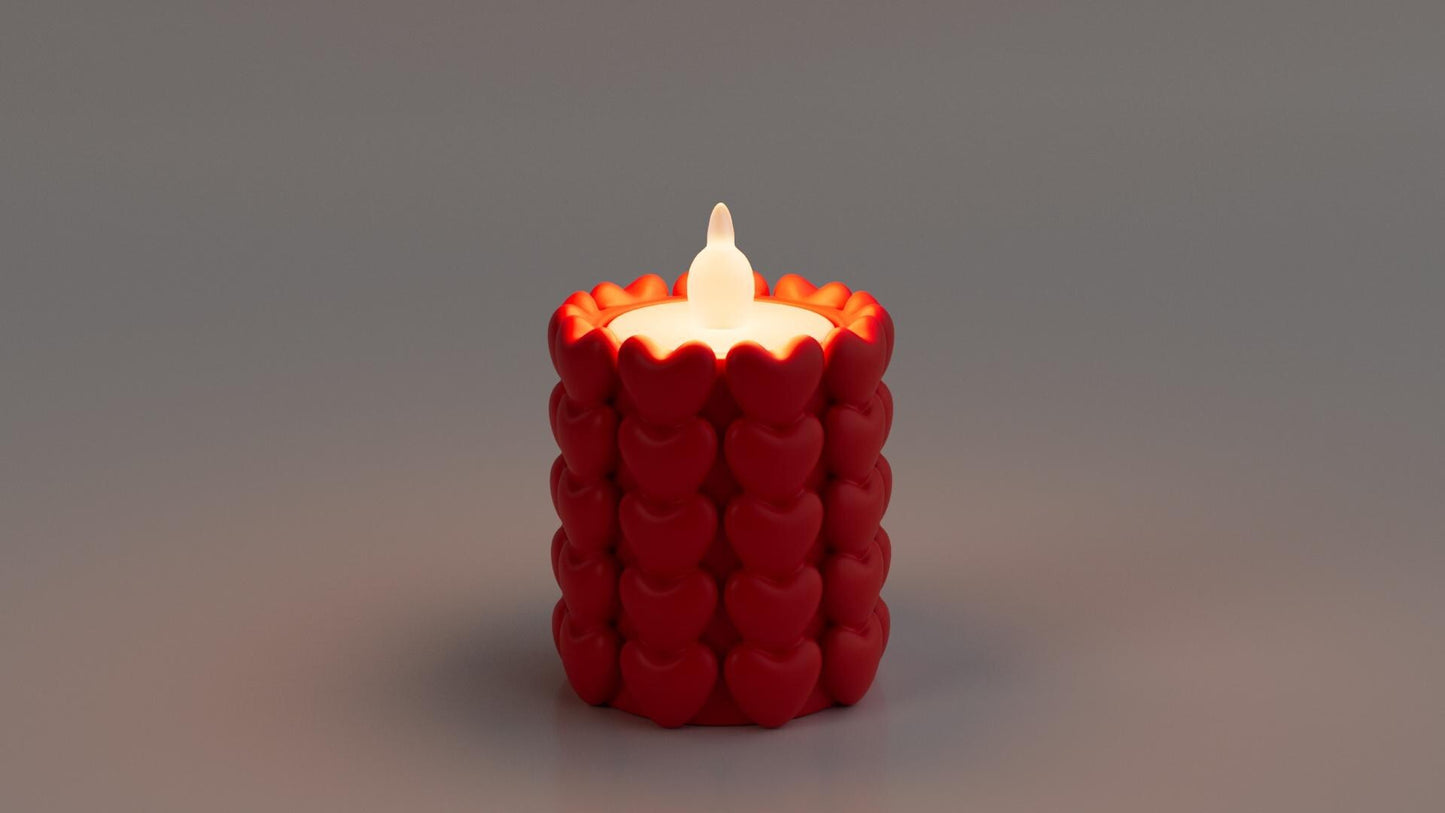 3D Printed Tealight Candle Holder with Little Hearts – Valentine Décor