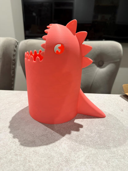 3D Printed Dinosaur Desk Bin | Fun Dino Rubbish Bin | Cute Office & Kids Room Decor | Unique Gift | Custom Colours | T-Rex Waste Basket