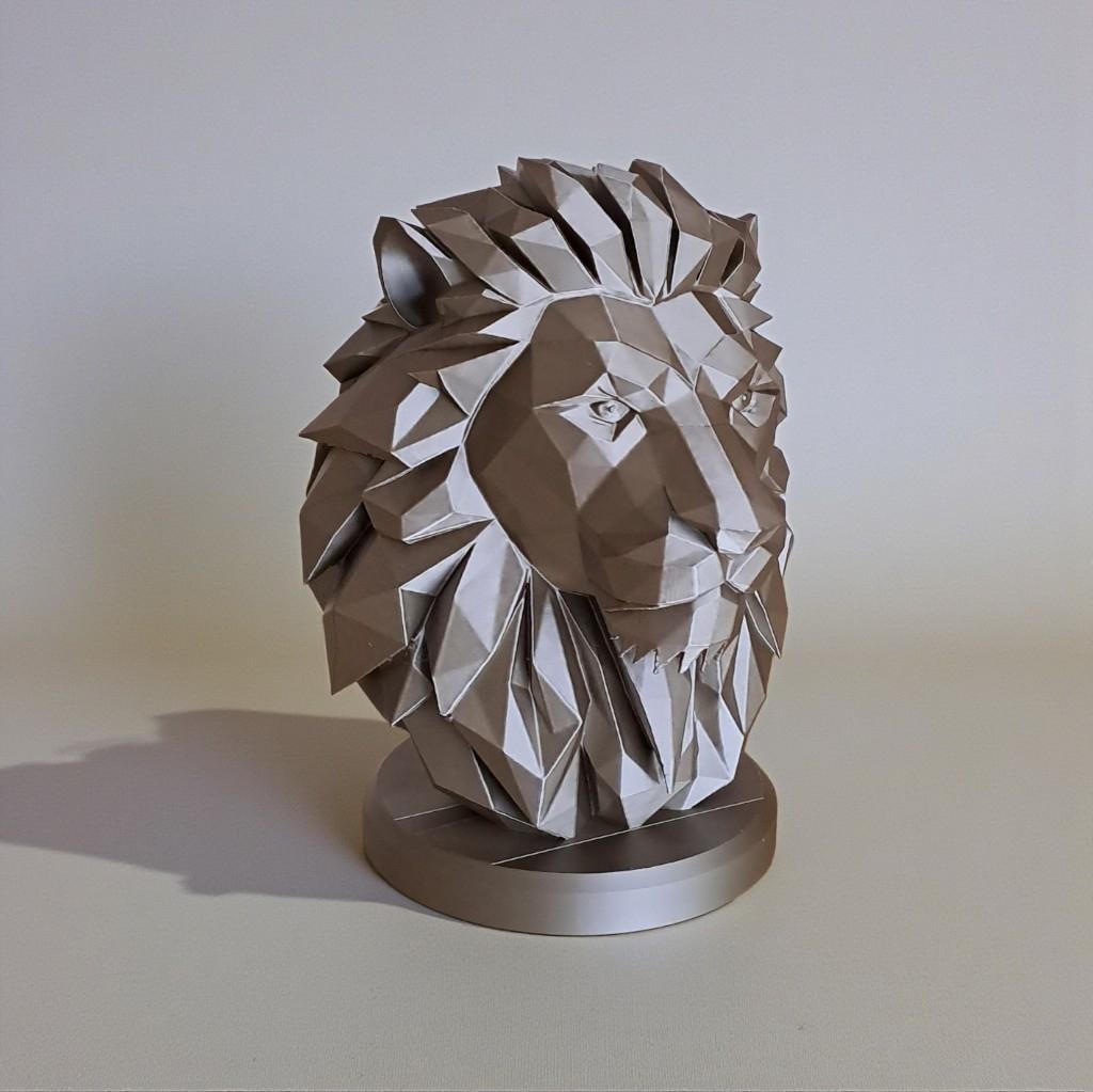 Geometric Lion Bust Sculpture