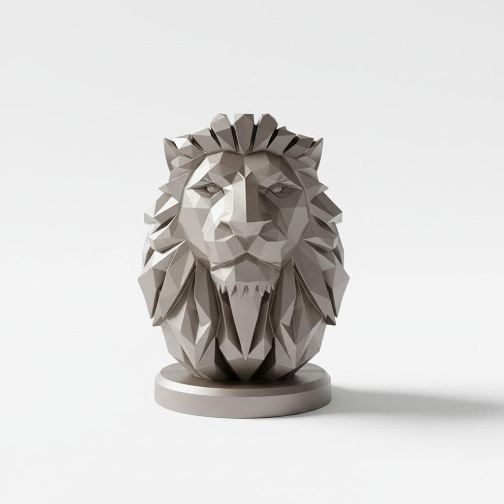 Geometric Lion Bust Sculpture