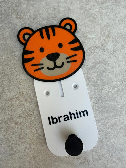 Personalised Tiger & Zebra Wall Hooks – Custom Kids Name Hooks for Coats, Bags and More!