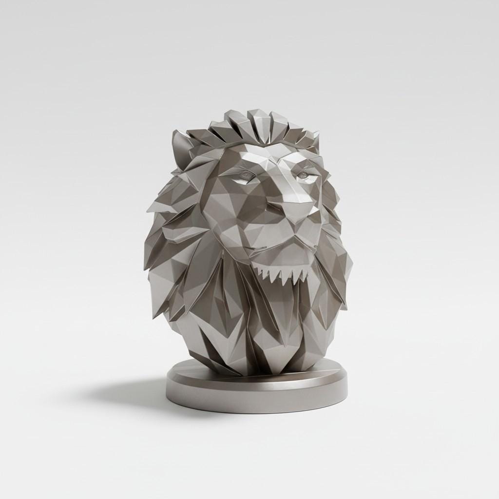 Geometric Lion Bust Sculpture