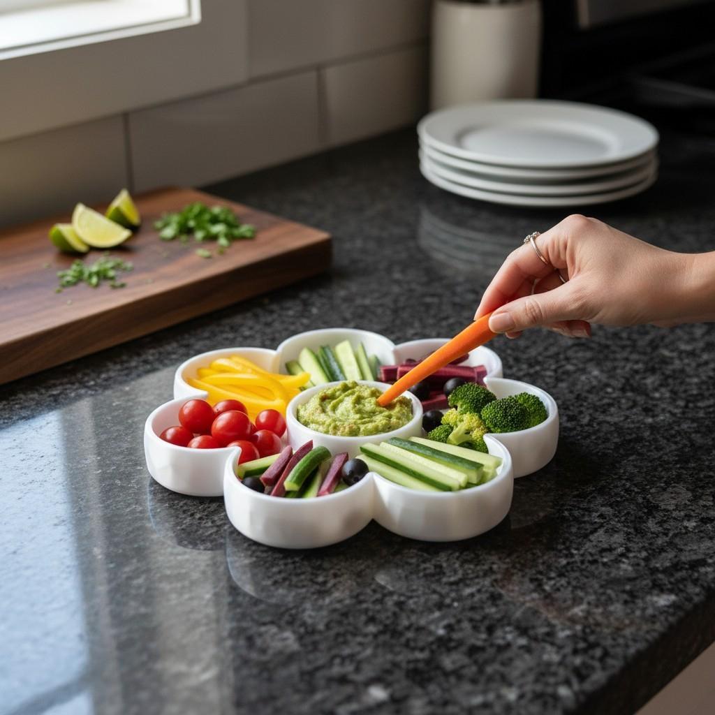 3D Printed Flower Snack Tray with Dip Bowl