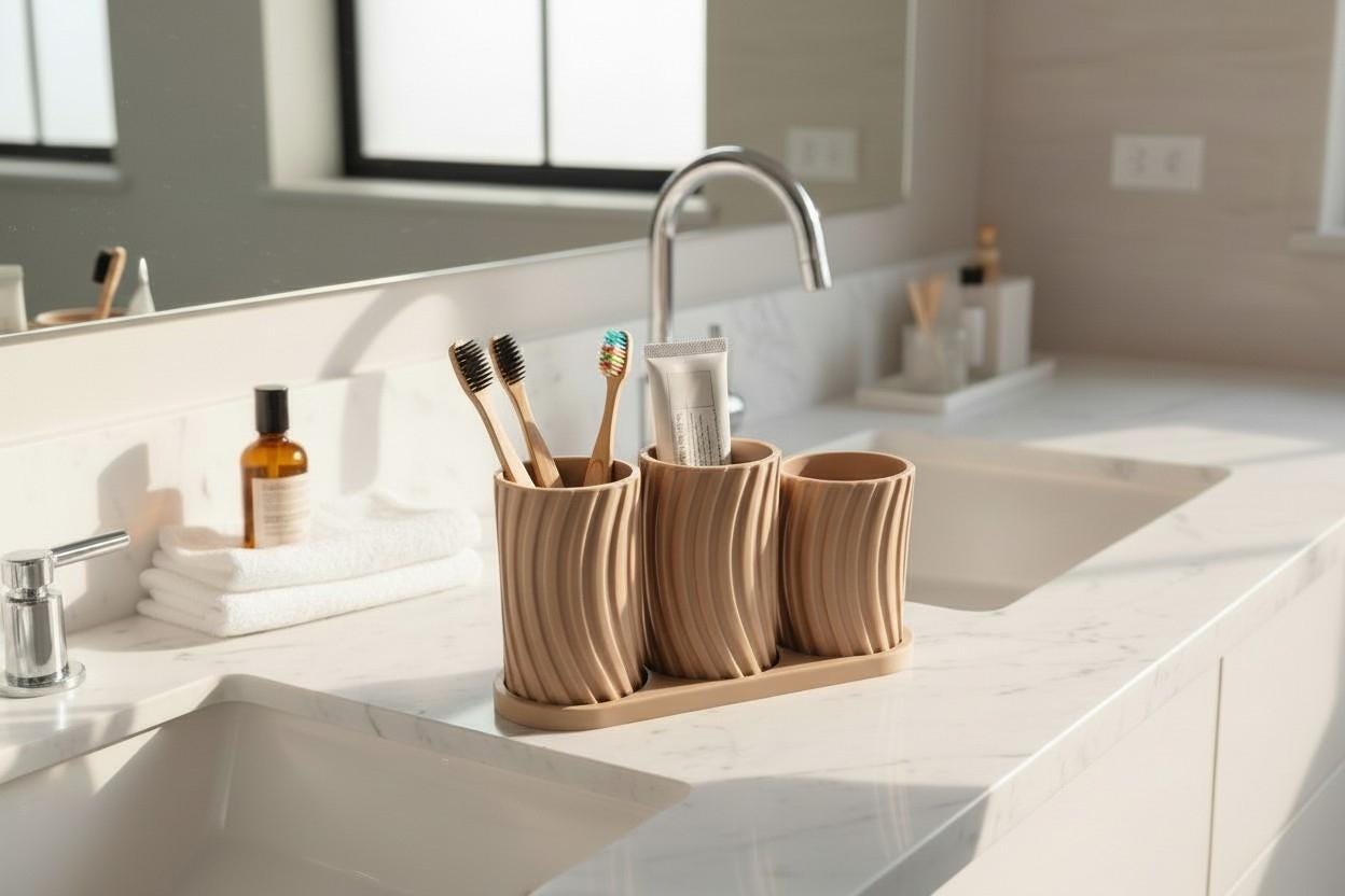 3D Printed Minimalist Toothbrush Holder Set with Tray