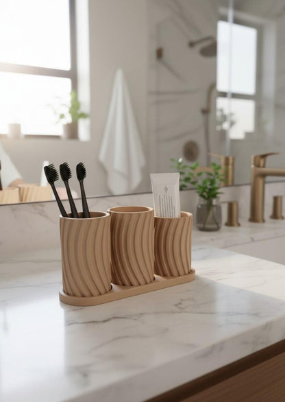 3D Printed Minimalist Toothbrush Holder Set with Tray
