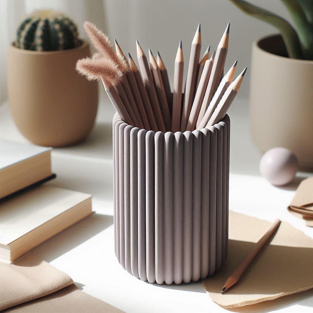 3D Printed Modern Ribbed Pencil Holder