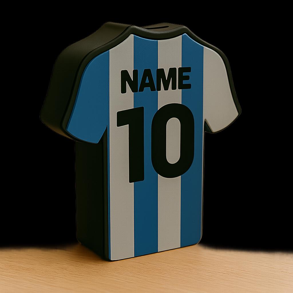 3D Printed Personalised Football Shirt Money Box – Kids Gift UK