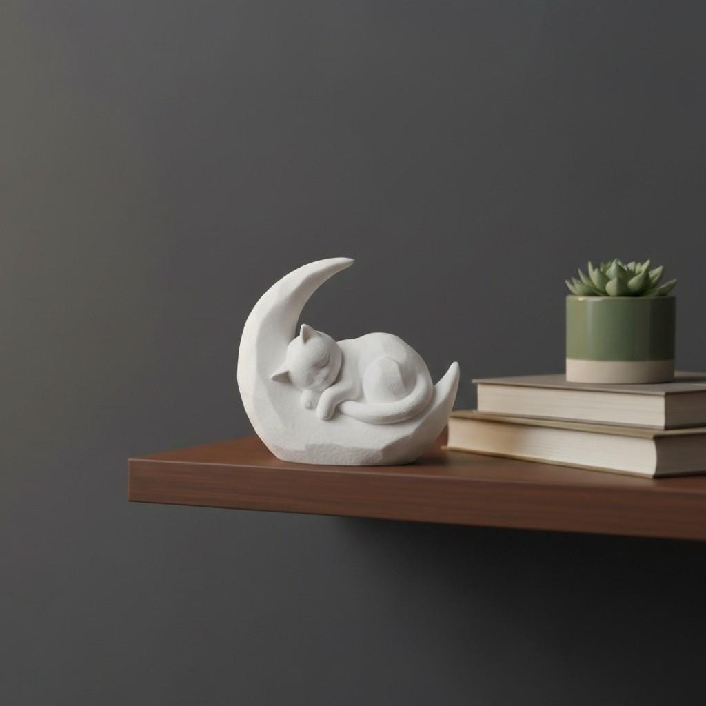 Sleeping Cat on Moon Ornament