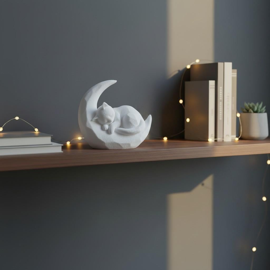 Sleeping Cat on Moon Ornament